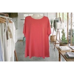 Susan Graver Women's Top Blouse Short Sleeve Liquid Knit Round Neckline Size 1X